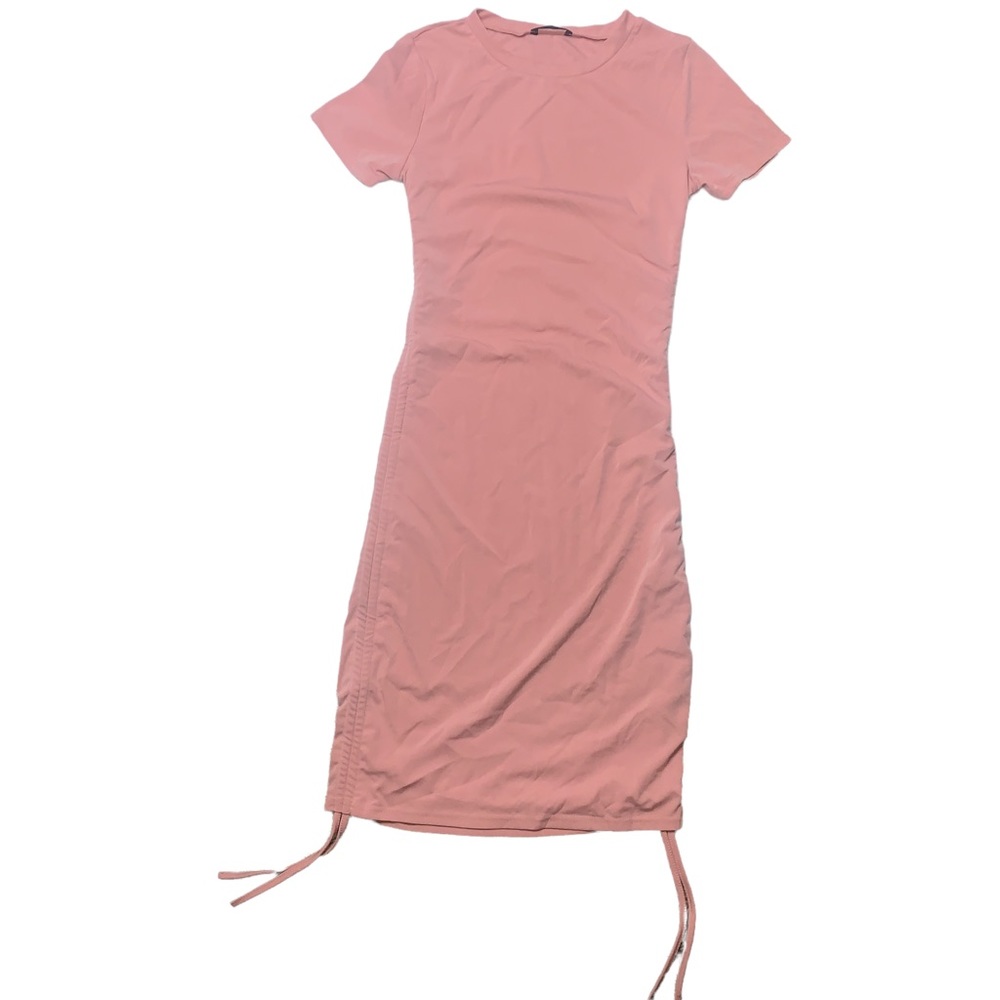 Shein Womens Size S Pink Solid Side Drawstring Ruched Bodycon Dress